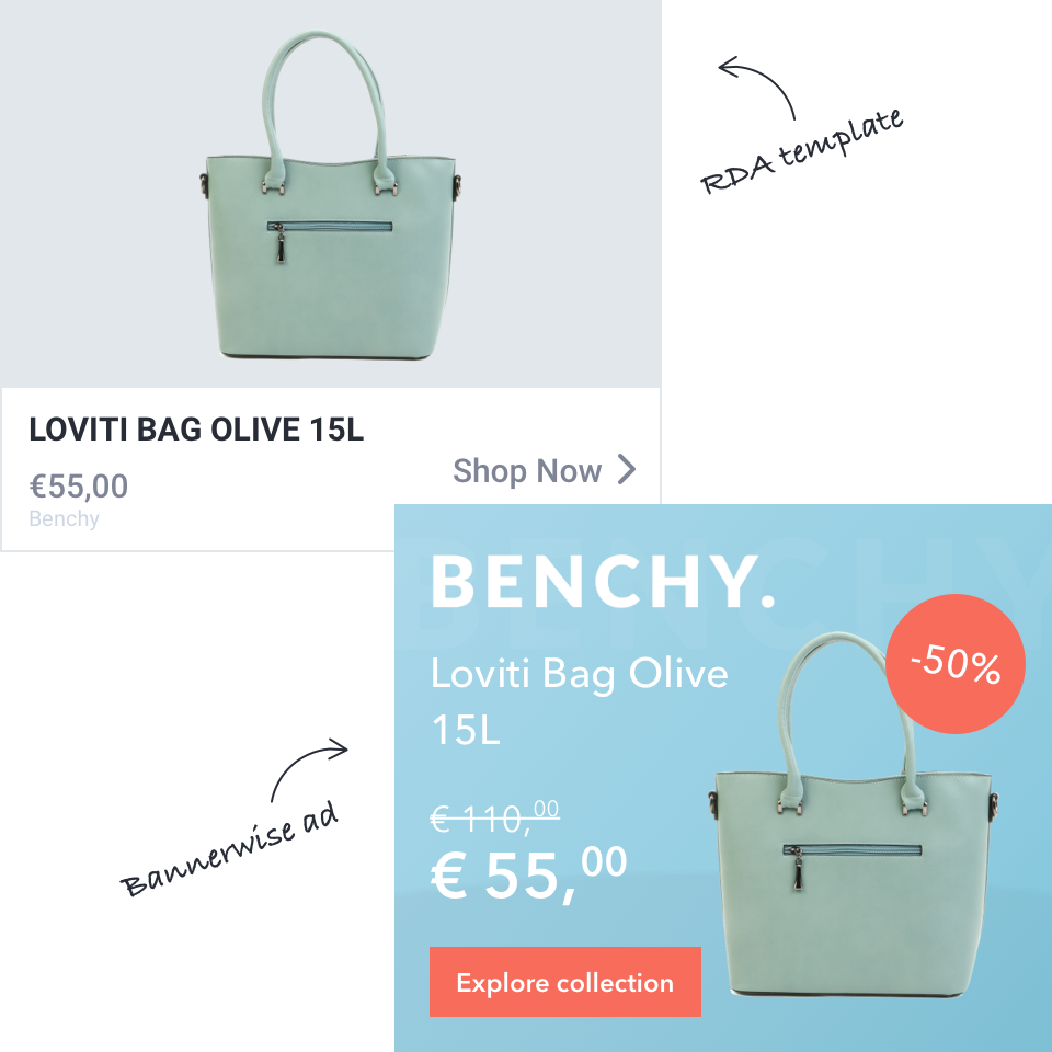 An on-brand dynamic ads for display created with Bannerwise versus a standard responsive display ad template